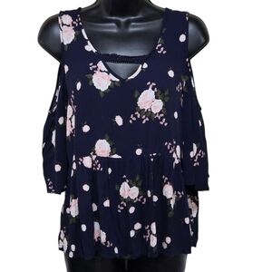 Bongo Junior Floral Cold Shoulder Top - Navy Size M